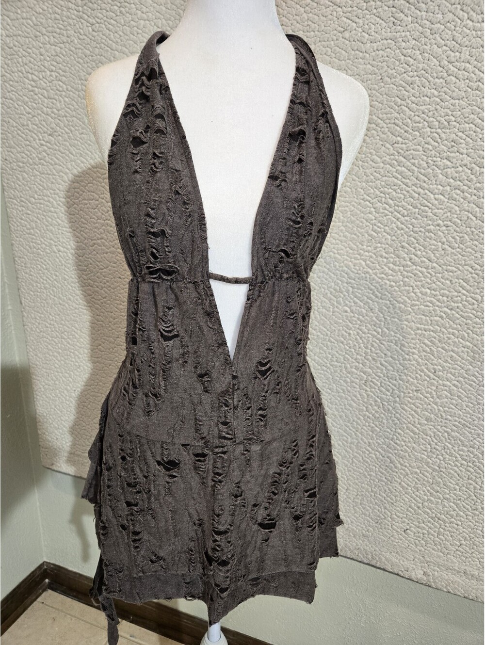Rebellious  Sz L Distressed Halterneck Top Side Zip Grunge Punk Goth